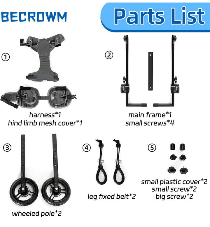 Becrowm Small Dog Wheelchair for Back Legs, Lightweight Dog&Cat&Pets Wheelchair Cart with Disabled Hind Legs Walking, Adjustable Doggy Wheelchair Cart with Wheels for Back Legs