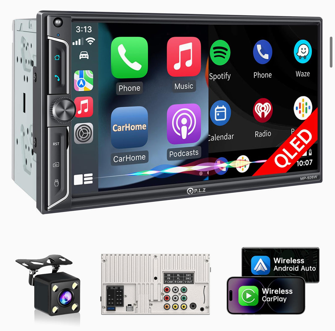 P.L.Z. MP-926W 7 Inch Double Din Car Stereo With Wireless Apple CarPlay & Android Auto