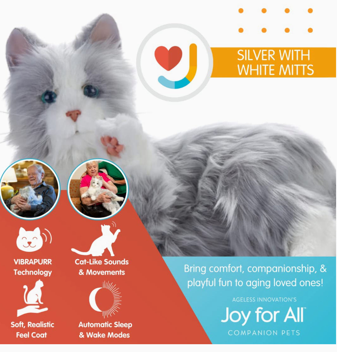 JOY FOR ALL - Silver Cat with White Mitts - Interactive Companion Pets - Realistic & Lifelike