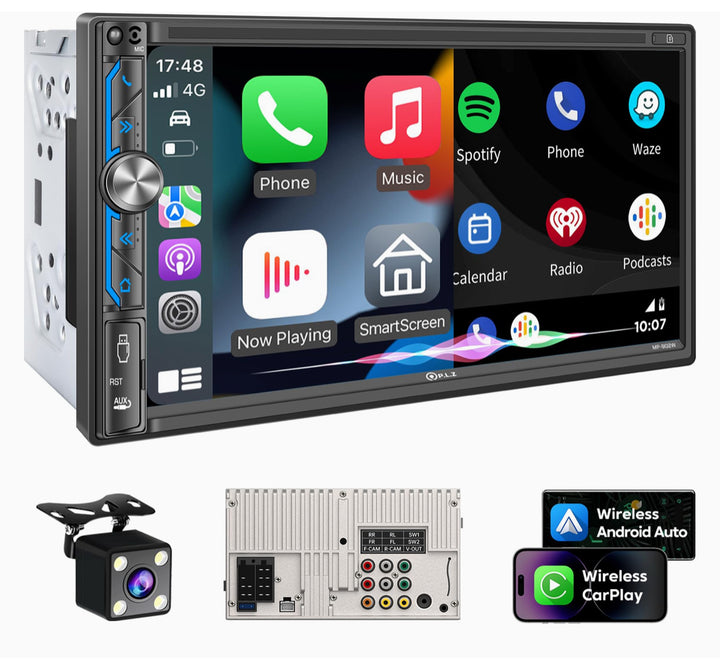 P.L.Z. MP-902W 7 Inch Double Din Car Stereo With Wireless Apple CarPlay & Android Auto