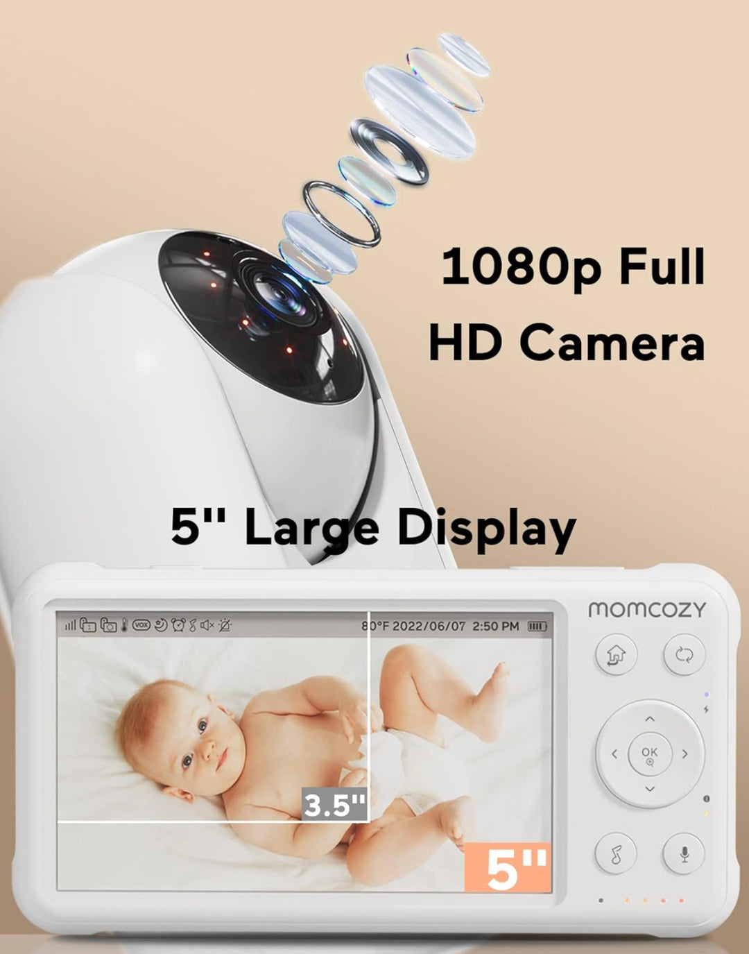 Momcozy Video Baby Monitor, 1080P 5" HD with Camera & Wall Mount, BM01