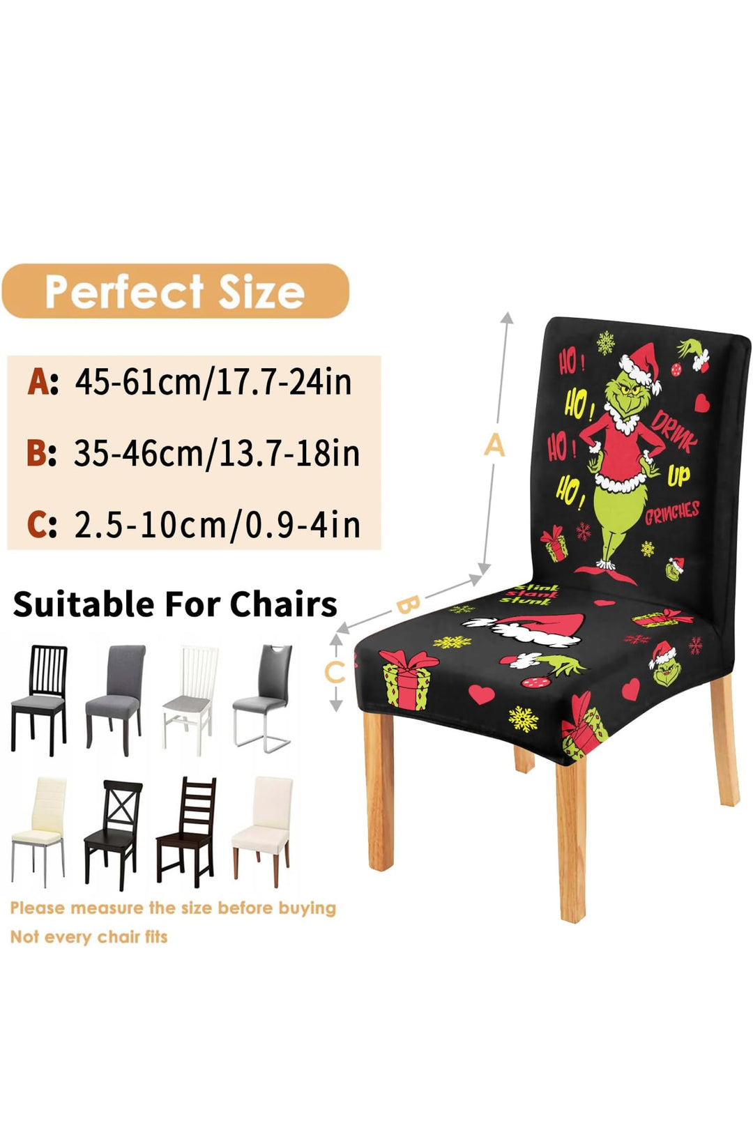 Cowmrqe Christmas Chair Covers Set of 6, Black Grinch Dining Chair Slipcovers