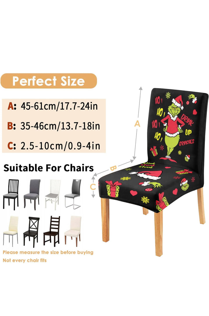 Cowmrqe Christmas Chair Covers Set of 6, Black Grinch Dining Chair Slipcovers