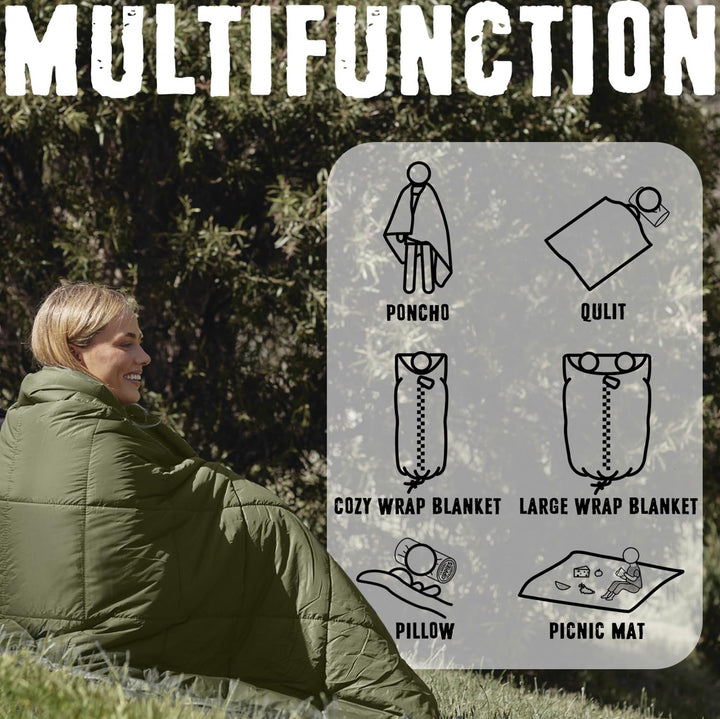 Zippies 3M Thinsulate Insulation Puffy Camping Blanket for Cold Weather, Queen Size with Zipper -  Olive Green