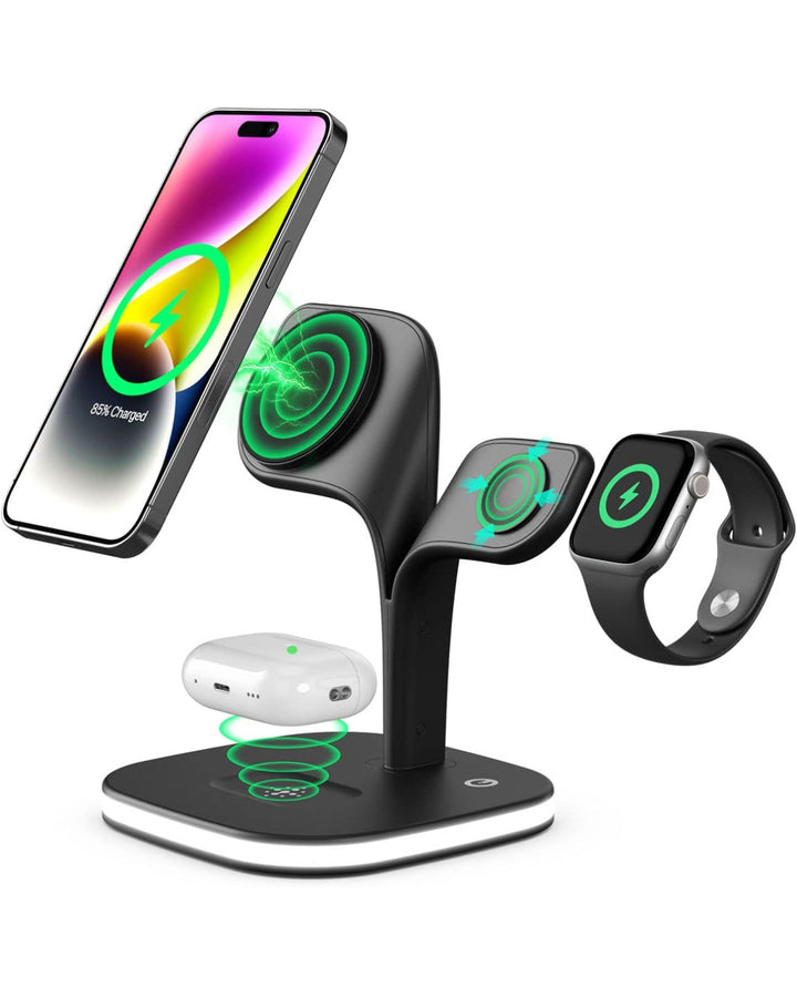 SHRMIA Wireless Charger, 15W 3 in 1 Fast Magnetic Charging Station, Charger Stand for iPhone, Apple Watch, Air Pods