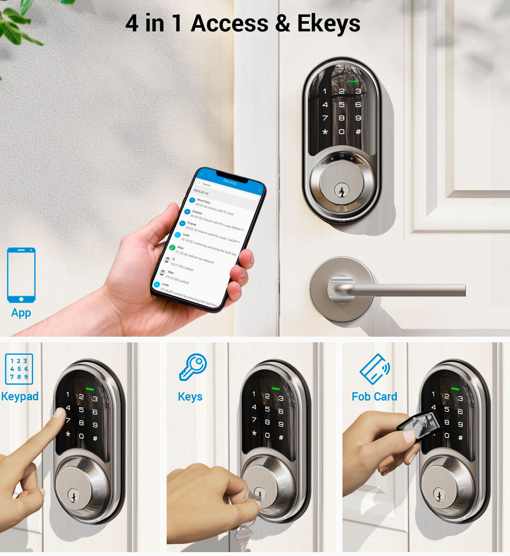 Veise Smart Lock, Keyless Entry Door Lock, Smart Locks for Front Door with App Control, Satin Nickel