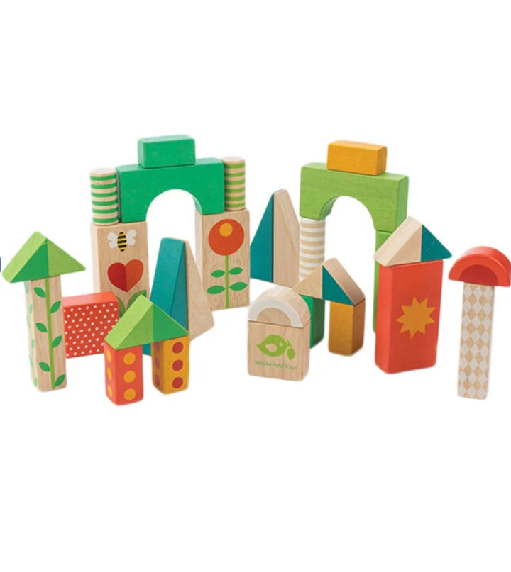 Tender Leaf Toys Baby Block Wooden Walker - Includes 29 Garden Themed Wooden Toy Blocks