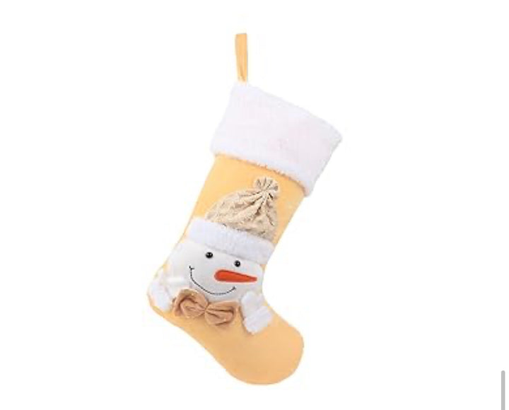 Hopearl 3 Pcs Christmas Stockings Kit Cute Socks with Girl Snowman Father Christmas Ornament Gifts Bags for Family Xmas Tree Party Supplies, Beige, 19''