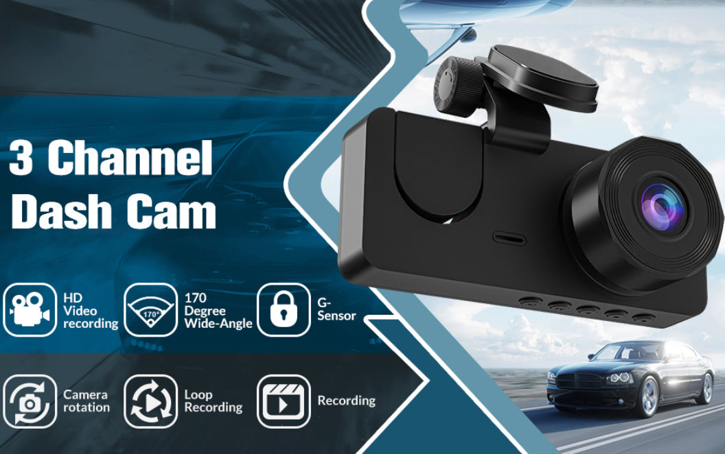 Prilotte 3 Channel 4K Dash Cam, Dash Cam Front and Rear Inside