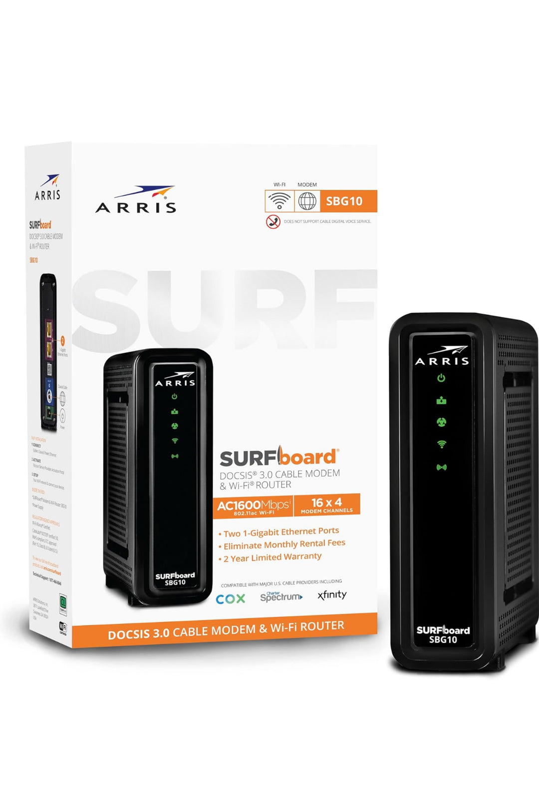 ARRIS SURFboard SBG10 DOCSIS 3.0 16 x 4 Gigabit Cable Modem & AC1600 Wi-Fi Router