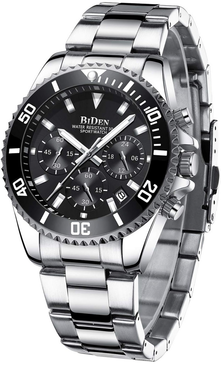 BIDEN Men’s Watch Chronograph Stainless Steel Waterproof Date Analog Quartz Watch