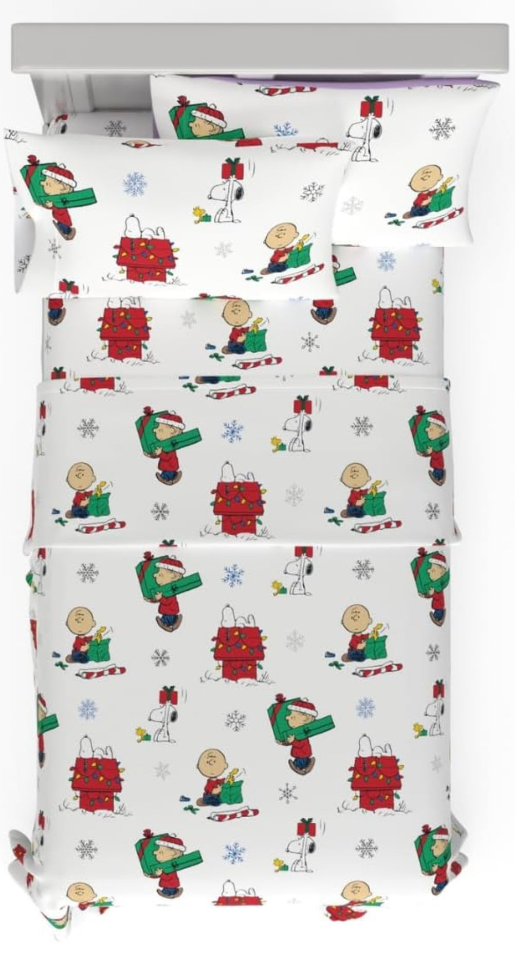 Franco Peanuts Charlie Brown & Snoopy Christmas Bedding Flannel Sheet Set for Twin Bed