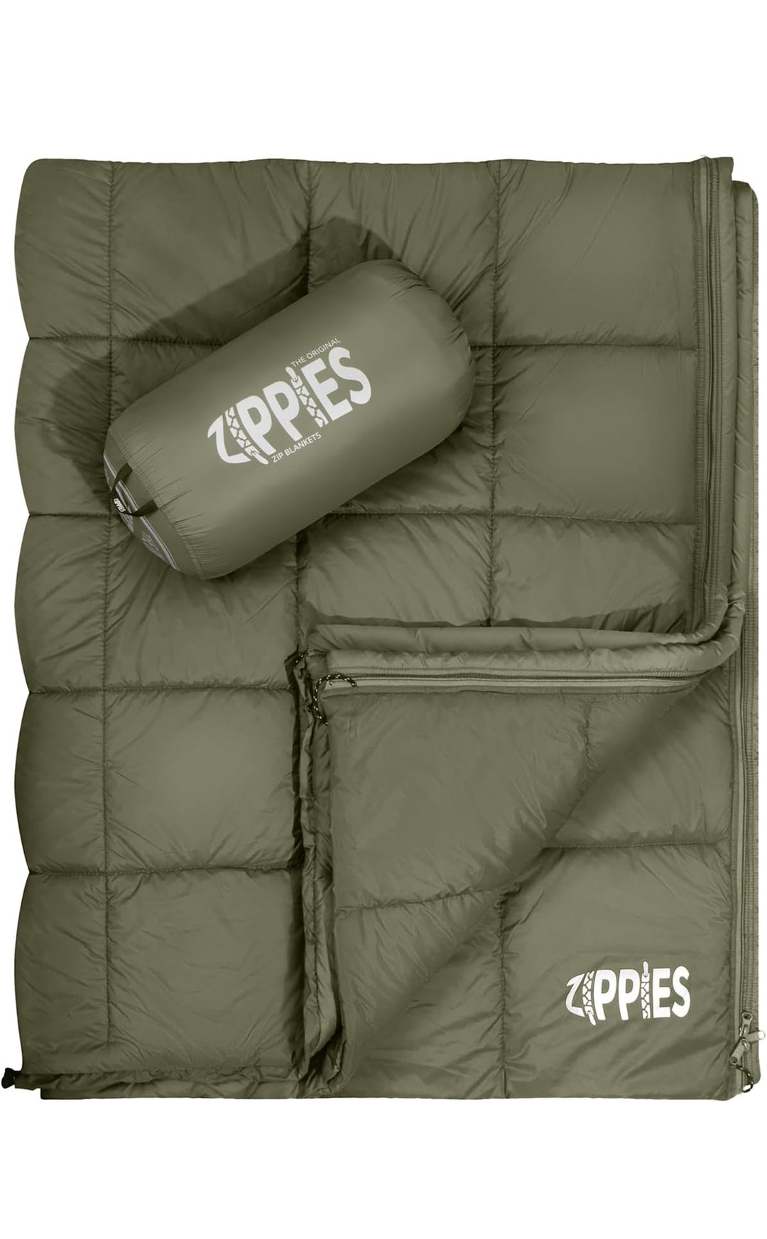 Zippies 3M Thinsulate Insulation Puffy Camping Blanket for Cold Weather, Queen Size with Zipper -  Olive Green