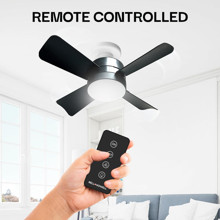 Bell + Howell Socket Fan Light with Remote, Black Ceiling Fans with Lights