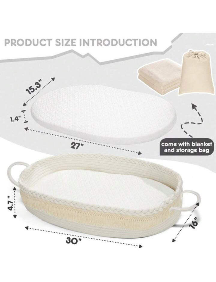 HARPPA Baby Changing Basket, Moses Basket with Waterproof Pad and Blanket, Portable and Washable Woven Basket for Dresser and Diaper Changing Baby Nursery