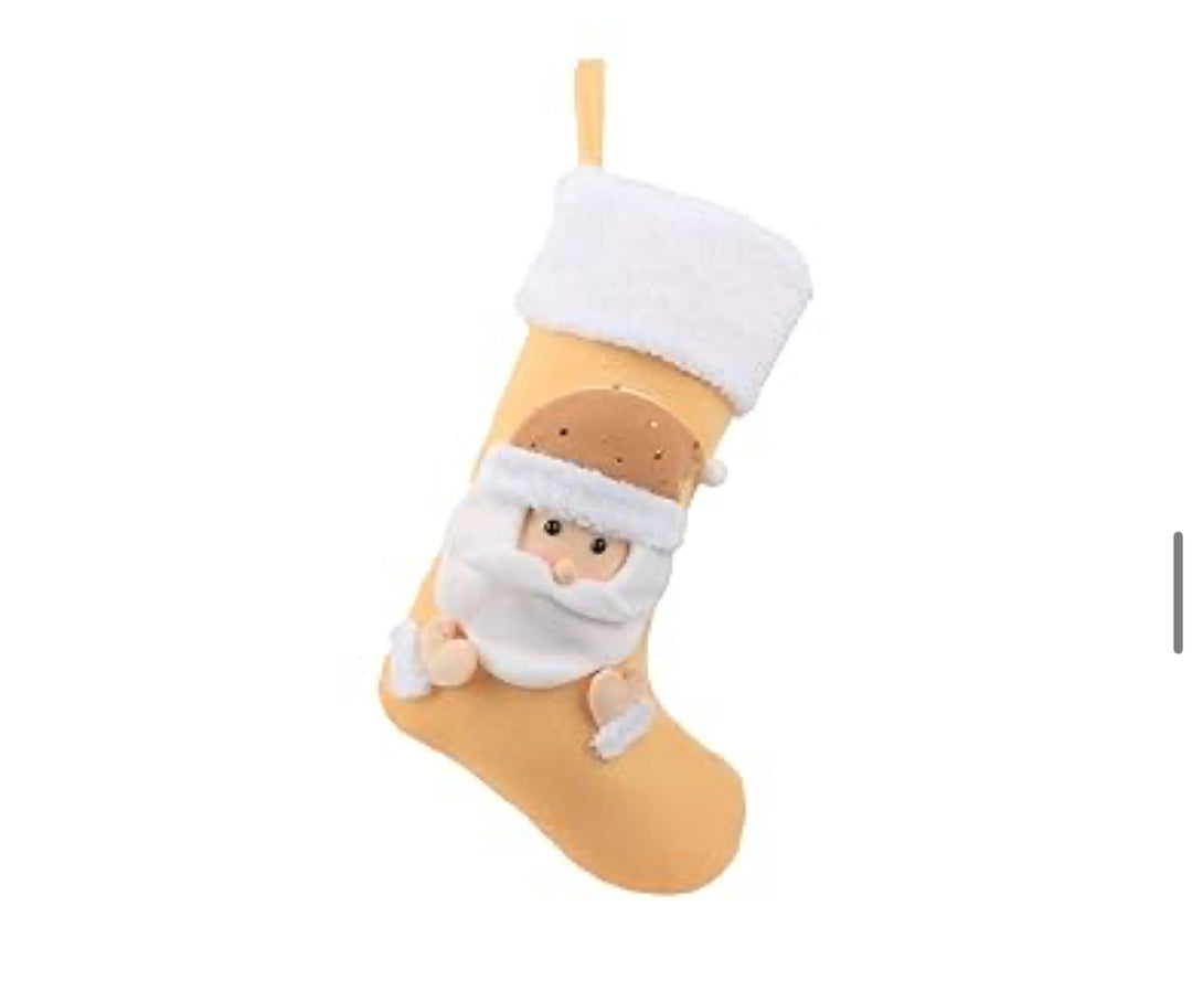 Hopearl 3 Pcs Christmas Stockings Kit Cute Socks with Girl Snowman Father Christmas Ornament Gifts Bags for Family Xmas Tree Party Supplies, Beige, 19''