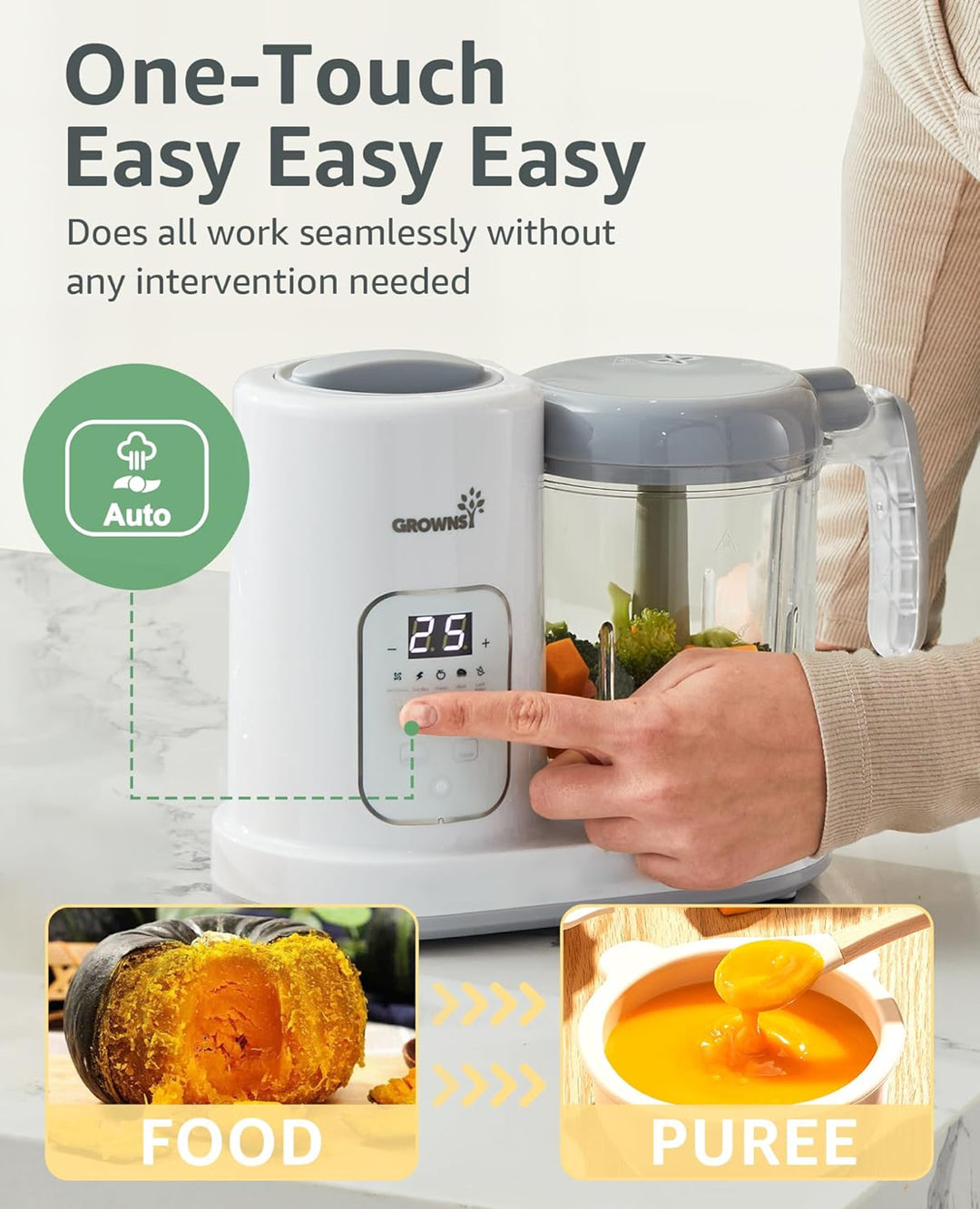 GROWNSY Baby Food Maker | Baby food Processor | All-in-One Baby Food Puree Blender Steamer Grinder Mills Machine Auto Cooking & Grinding with Self Cleans Touch Screen LCD Display, BPA Free