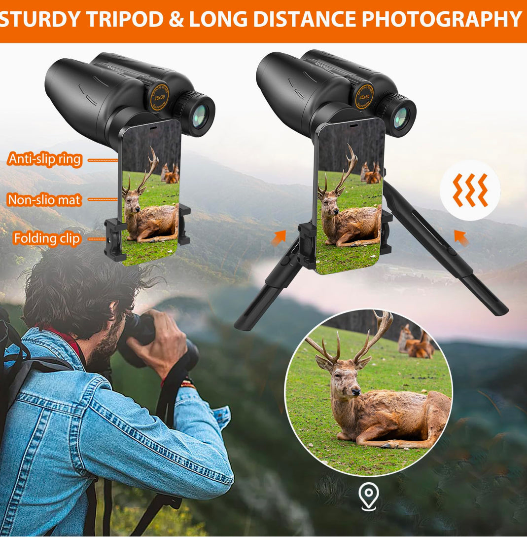 Rodcirant 25x30 High Powered Binoculars for Adults, Compact/Waterproof Binoculars with Universal Phone Adapter