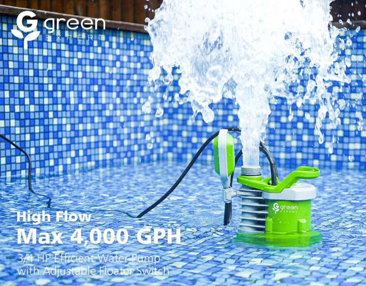 Green Expert 3/4HP Submersible Sump Pump High Flow 4000GPH