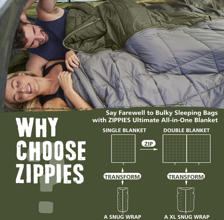 Zippies 3M Thinsulate Insulation Puffy Camping Blanket for Cold Weather, Queen Size with Zipper -  Olive Green