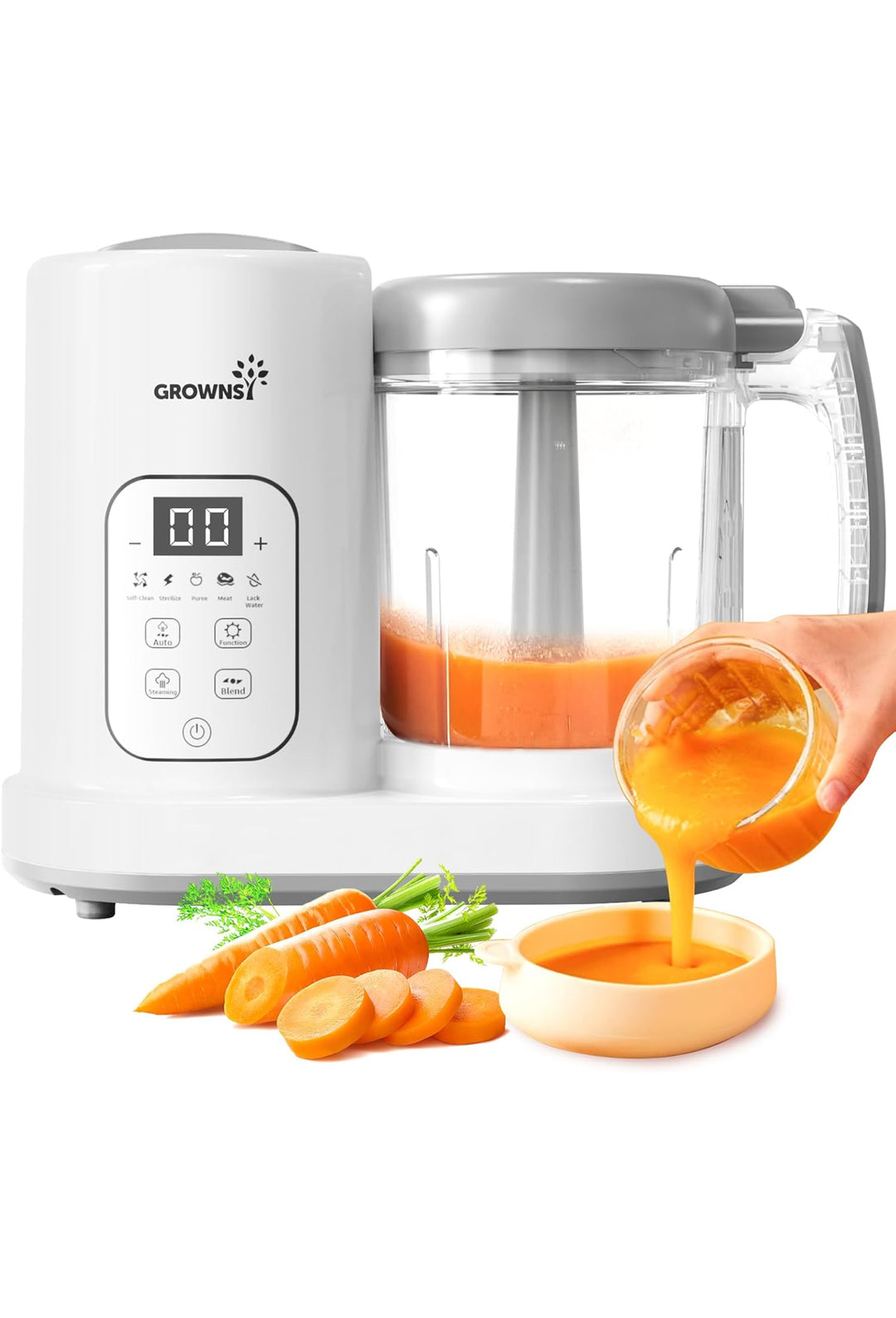 GROWNSY Baby Food Maker | Baby food Processor | All-in-One Baby Food Puree Blender Steamer Grinder Mills Machine Auto Cooking & Grinding with Self Cleans Touch Screen LCD Display, BPA Free