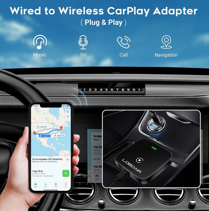 LOBOAIR Wireless CarPlay Adapter for Factory Wired CarPlay, 2024 Automatic CarPlay Adapter Converts Wired to Wireless Fits Cars from 2015