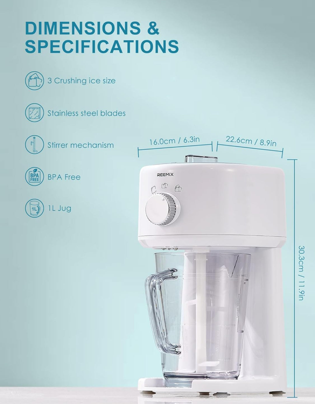 Reemix Shaved Ice Machine, Electric Ice Shaver and Snow Cone Machine with Large Capacity Storage