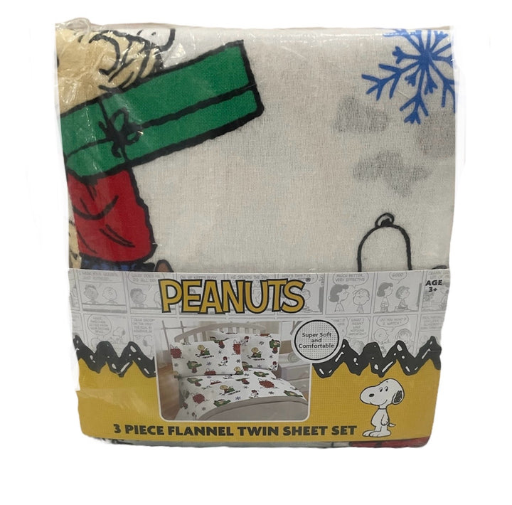 Franco Peanuts Charlie Brown & Snoopy Christmas Bedding Flannel Sheet Set for Twin Bed