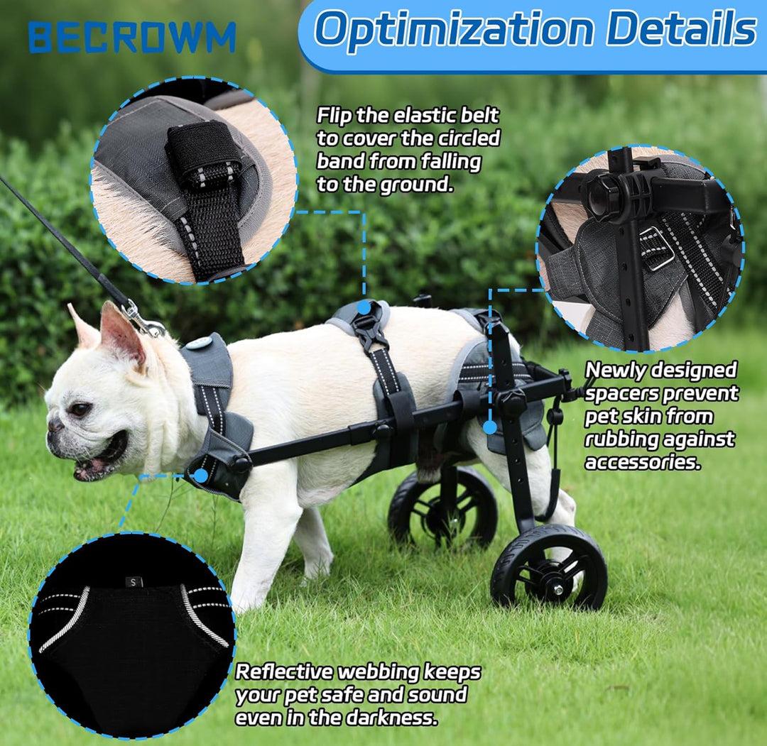 Becrowm Small Dog Wheelchair for Back Legs, Lightweight Dog&Cat&Pets Wheelchair Cart with Disabled Hind Legs Walking, Adjustable Doggy Wheelchair Cart with Wheels for Back Legs