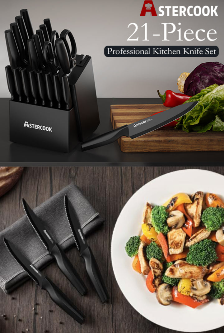 Astercook 21 Pieces Knife Sets for Kitchen with Block